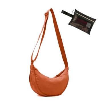Imagem de Bolsa tiracolo Hobo Crescent Bag com armazenamento de malha, bolsa de ombro feminina masculina bolsa de bolinho alça ajustável, Laranja, Medium