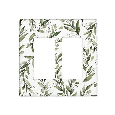 Imagem de Capa de interruptor de luz verde branco eucalipto folha de oliveira 2 gangs interruptor único interruptor de luz sálvia floral decorativa placa de parede placa de parede placa elétrica para casa de
