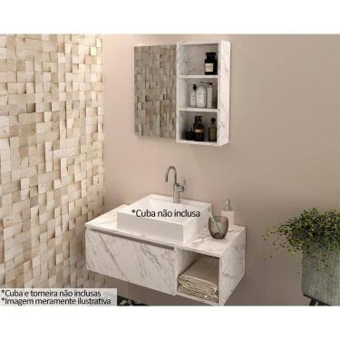 Imagem de Conjunto de Banheiro Balcão Suspenso BN3601 s/ Cuba 80cm e Armário c/ Espelho BN3609 cor Mármore Branco - Tecno Mobili