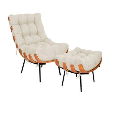 Imagem de Kit Poltrona e Puff Costela Linho Bege - Vallisa Decor