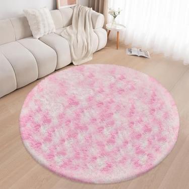 Imagem de ATRUG Tapete redondo grande e fofo de 1,8 m para quarto de meninas, tapetes rosa macios felpudos de pelúcia para sala de estar, sala de jogos, quarto de bebê, berçário, colorido, decoração de casa