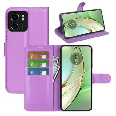 Imagem de Capa flip para Motorola Edge 2023 carteira de couro PU capa protetora magnética para celular Moto Edge 2023/Edge 40 Folio Book Cover com suporte (roxa)