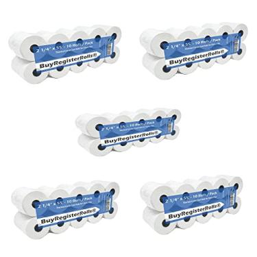 Imagem de 2 1/4 x 55 rolos de papel térmico (57 mm x 30 mm) para nova máquina de cartão de crédito de terminal quadrado (50 rolos) espessura de papel 50 GSM para VeriFone VX520 Ingenico ICT220 ICT250 First Data