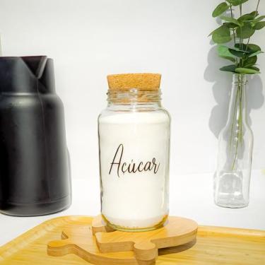 Imagem de Pote Hermético de Vidro 800ml + Tampa Rolha + Adesivo (Açúcar, Café ou