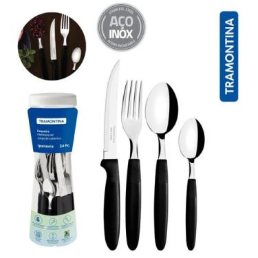 Imagem de Jogo De Faqueiro Tramontina Talheres 24 Peças Ipanema Cores, Preto, 24