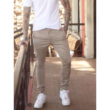 Imagem de Calças Sport Fino Skinny Masculina Bolso Faca - Next Jeans, Bege, 46