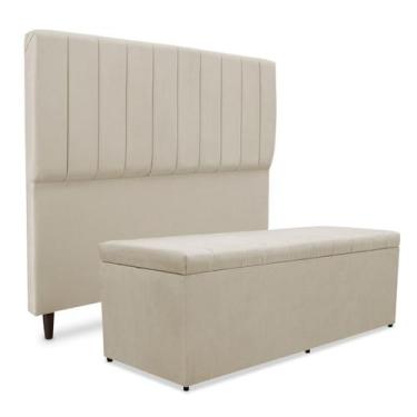 Imagem de Kit quarto mavi cabeceira + recamier suede bege 100cm - SRJ IMÓVEIS