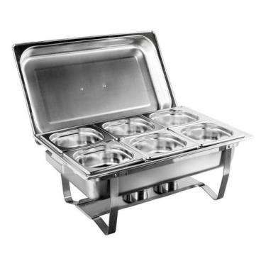 Imagem de Rechaud Inox Retangular 9 Litros C/ 6 Cubas Gn Banho Maria - Revomax, 