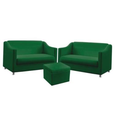 Imagem de Kit 2 Poltronas Namoradeiras Alya com Puff Quasar Sued Verde Aradecor