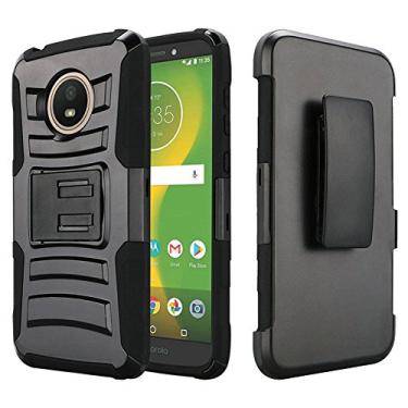 Imagem de AMZER Capa protetora fina híbrida com suporte de camada dupla e clipe de cinto para Motorola Moto E5 Play – Capa híbrida preta/preta com clipe de cinto