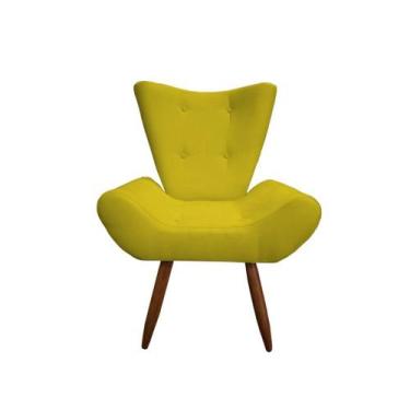Imagem de Poltrona Decorativa Emilia Suede Amarelo Pés Madeira Ms Decor - Mansão