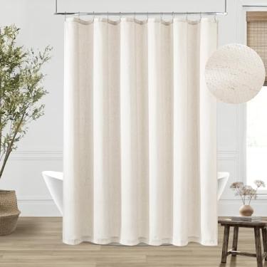 Imagem de DUKIYO Cortina de chuveiro de linho creme natural Boho Farmhouse cortinas de chuveiro para banheiro estética neutra decoração de banho pano transparente cortinas de tecido repelente de água com