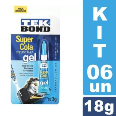 Imagem de Kit 6 Cola TekBond Instantânea Gel 3g Não Escorre Resistente - Tek Bon