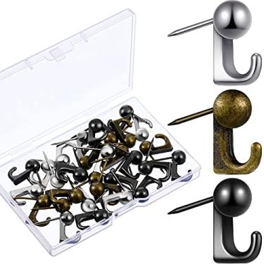 Imagem de 30 ganchos de metal de pino de parede para pendurar fotos, pregos e pintura a óleo em madeira ou parede de tecido para casa ou escritório (preto, prata, bronze)