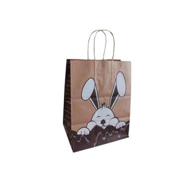 Imagem de Kit 50 Sacolas Kraft P/ Ovos de Páscoa Coelho (20x15x25cm) - DB, Kraft