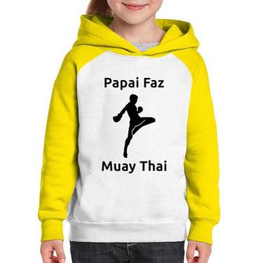 Imagem de Moletom Infantil Papai Faz Muay Thai - Foca na Moda, Branco, Amarelo, 