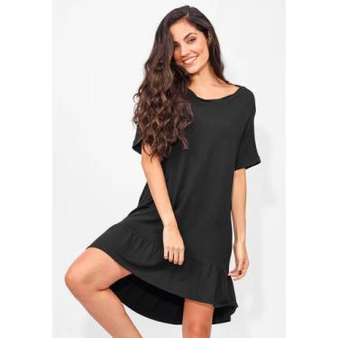 Imagem de Vestido Curto Malha Mullet Amplo Babado Preto - G - Veste do 44 ao 46 