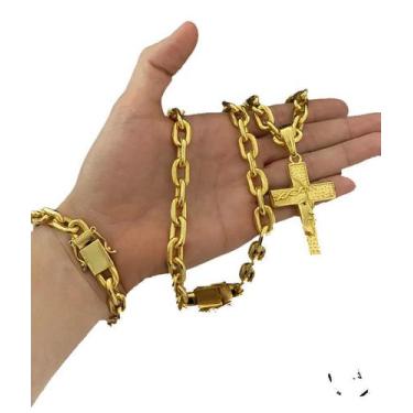 Imagem de Corrente Cadeado 14mm + Pulseira + Pingente - Banhado a Ouro - ToJoia1
