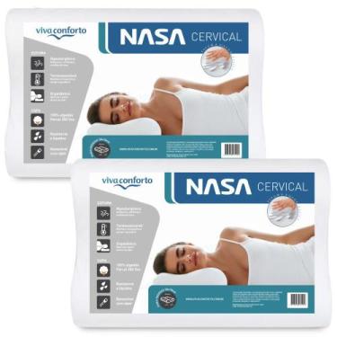 Imagem de Kit 2 Travesseiros Nasa Cervical Anatômico Ortopédico Capa Percal 200 