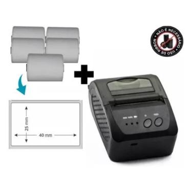 Imagem de Mini Impressora Bluetooth + 5 Rolos Etiqueta Adesiva 40x25 - PERSONALI