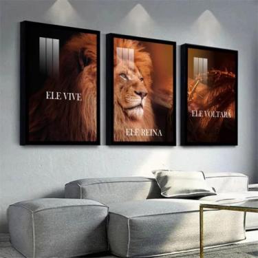 Imagem de Quadro Decorativo Mosaico Leão Ele Reina, Ele Vive, Ele Voltará Sala Q