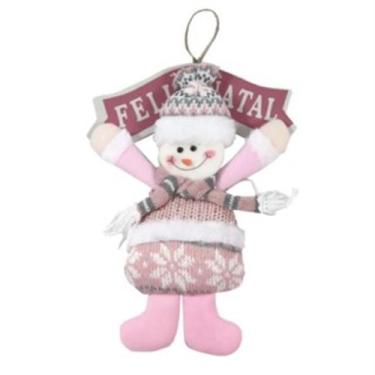 Imagem de Guirlanda papai noel/boneco de neve com placa feliz natal rosa de pend