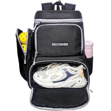 Imagem de Outward Gear bolsa de pickleball mochila de luxo para homens e mulheres cabe 4 pás 10 bolas - compartimento de sapato, gancho de cerca, bolsos de armazenamento, garrafas de água, tipoia ajus