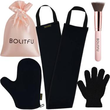 Imagem de BOLITFU Kit Aplicador de Luva Autobronzeadora de 4 Pacotes, com Luva Autobronzeadora, Aplicador Autobronzeador Nas Costas, Luva Esfoliante, Escova de Bronzeador Facial Plana, Mit Mit para Autobronzeador Sem Sol (Preto)