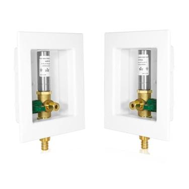 Imagem de 1 PACOTE Caixa de tomada GUOFIS Icemaker com conexão de entrada de crimpagem PEX de 1,27 cm, caixa de máquina de gelo com válvula esférica de 1/4 de volta pré-instalada (martelo de aço inoxidável)