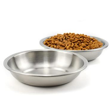 Imagem de Lakerwin Prato para gatos de aço inoxidável 18/8, sem fadiga, comida para gatos e tigela de água, pratos amplos e rasos para gatos, filhotes