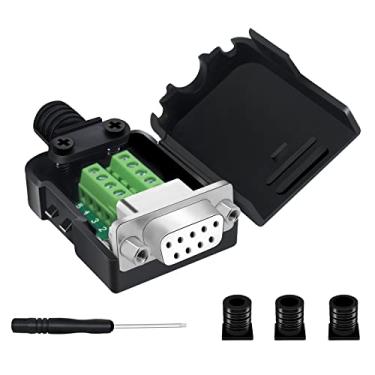 Imagem de YIOVVOM Conector de breakout DB9, DB9 sem solda RS232 D-SUB adaptadores seriais fêmeas 9 pinos adaptador branco para conector terminal módulo de sinal com caixa e porca