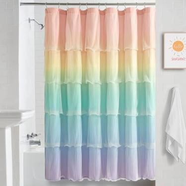 Imagem de Lush Decor - Cortina de chuveiro, design com babados Nerina, decoração de banheiro ombré (arco-íris, 182,88 cm x 182,88 cm)