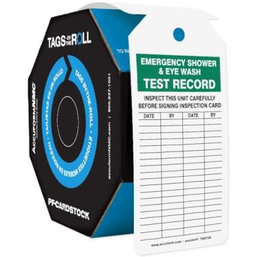 Imagem de Accuform Signs Etiquetas TAR738 por rolo de inspeção e status, Legend "Emergency Shower", 15,8 cm de comprimento x 7,6 cm de largura x 0 cm de espessura, cartolina PF, verde/preto em branco (pacote