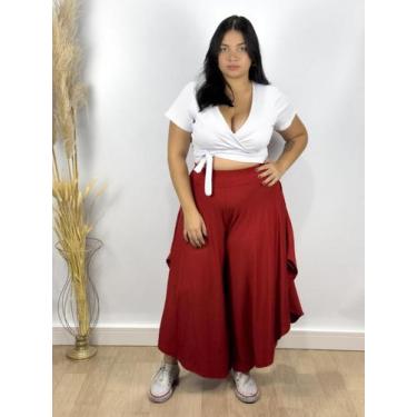 Imagem de Calça Feminina Pantalona Pantacourt Godê Em Viscolycra Malha Veste Tam