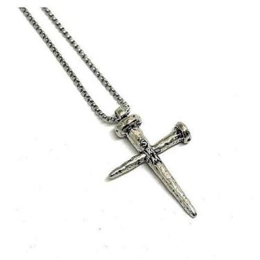 Imagem de Colar Crucifixo Cruz PRATA  Pingente em Metal Zamac Crucifixo Aço Prem