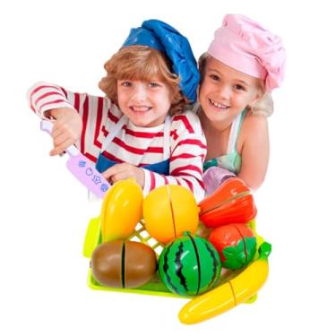 Imagem de Frutas E Legumes De Brinquedo Infantil Para Cortar Cesta Comidinha Comida 10 Peças Para Criança