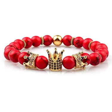 Imagem de GVUSMIL Pulseira de contas com coroa imperial King & Queen Luxuosa Joias para Casais, Presente de Natal para Mulheres e Homens, 7 5 inch, Pedra, Ágata