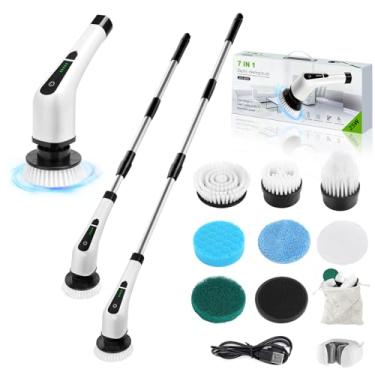 Imagem de Electric Spin Scrubber, Cordless Bathroom Tub Scrubber with Long Handle & 7 Replaceable Cleaning Heads, Extension as Short Handle, Portable Power Shower Brush Household Cleaning Tools for Tile Floor