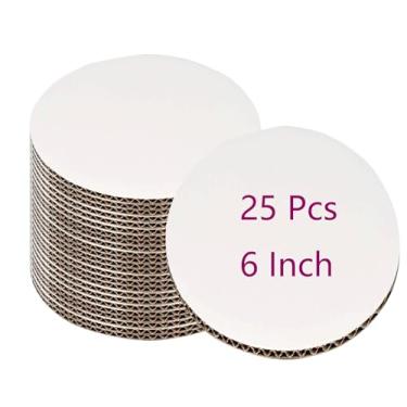Imagem de 25 peças de tábuas de bolo brancas 15 cm redondo descartável placa circular para bolo à prova d'água e à prova de óleo, bandejas de bolo resistentes para bolo, faça você mesmo, pão, sobremesa e