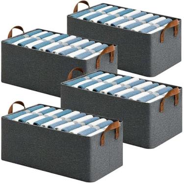 Imagem de Kit 4 Caixas Organizadora Tecido com Alça 26 Litros 47cm x 27cm x 20cm Cesto Organizador Multiuso Dobrável Lavável Armazenamento para Guarda Roupas Armário Lavanderia