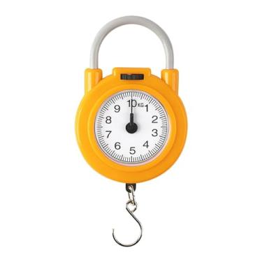 Imagem de menolana Balança de mola com gancho, balança de peso para mala, 10kg, balança de pesagem doméstica, mini ponteiros, gancho, balança de suspensão de mola, amarelo