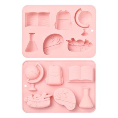 Imagem de Ipotkitt 2 peças de moldes de sorvete de silicone com tema escolar rosa para livros, moldes de chocolate de borracha para artesanato faça você mesmo, bolo, sorvete, doces, suprimentos para fazer bolos