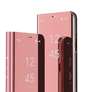 Imagem de LEMAXELERS Samsung Galaxy Note 20 Ultra Slim Clear View Flip Bookstyle Capa protetora espelhada PU ouro rosa