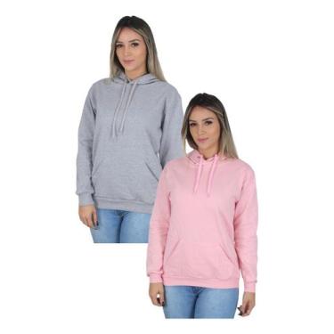 Imagem de Kit 2 Moletom Liso Feminino Blusa De Frio Casual Canguru - Lunny, Cinz