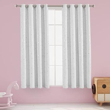 Imagem de Cortinas blackout com estampa de dinossauros e estrelas da Lordtex para quarto de crianças – cortinas com isolamento térmico e redução de ruído para quartos de meninos e meninas, 132 x 114 cm, branco acinzentado, conjunto de 2 painéis