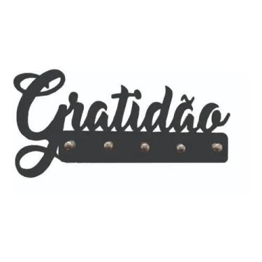 Imagem de Porta Chaves Palavra Gratidão Preto Enfeites Decorativos - modernato
