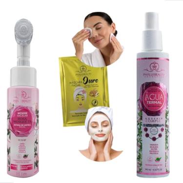 Imagem de Kit Limpeza Facial Rosa Mosqueta, Mousse Micelar 150ml, Água Termal 190ml, Máscara Facial Ouro 10g