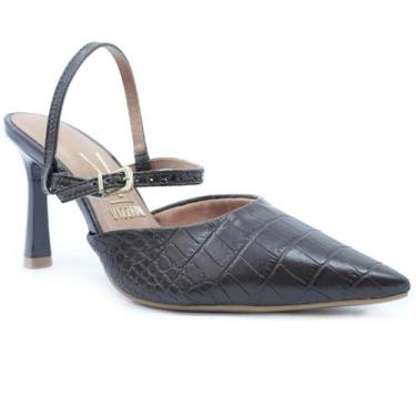 Imagem de Scarpin Vizzano Traseiro Aberto Salto Médio - Marrom Escuro, 36