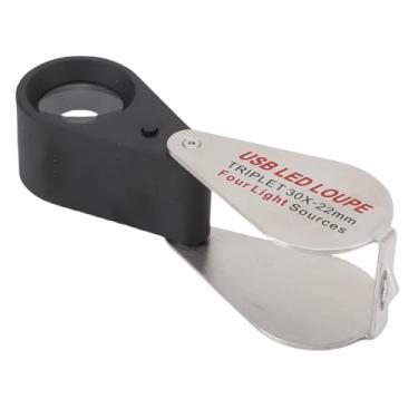 Imagem de 30x Lupa de Joalheiros Recarregáveis, 4 Modo de Fonte de Luz 13 Lâmpadas de LEDs K9 Lupa de Dobragem de Vidro óptico, Glass de Lupa de Joalheria de Bolso para Moeda de Jóias