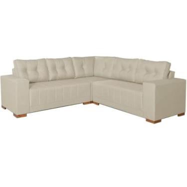 Imagem de Sofá de Canto Bonfim 7 Lugares 236cm x 236cm Tecido Linho Lufer Cor Be